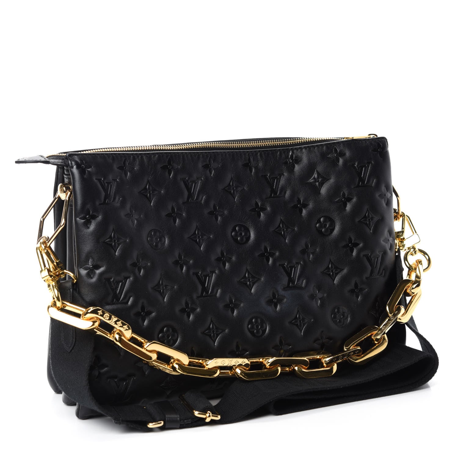 Louis Vuitton Lambskin Embossed Monogram Coussin MM Black 3 of 10