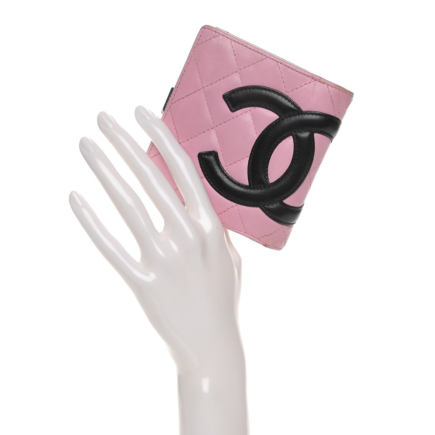 Calfskin Quilted Cambon Bi-Fold Wallet Pink Black