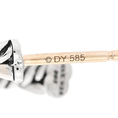 David Yurman Sterling Silver 14K Yellow Gold 3mm Petite Infinity Huggie Hoop Earrings 4 of 5