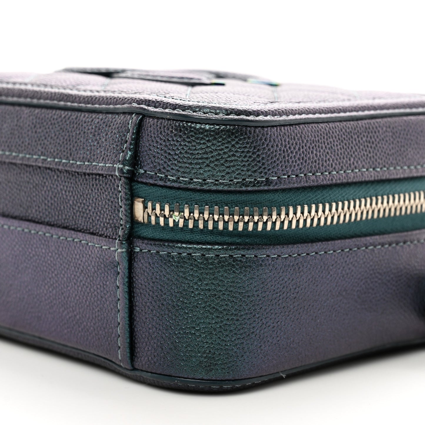 Iridescent Caviar Quilted Small CC Filigree Vanity Case Dark Turquoise