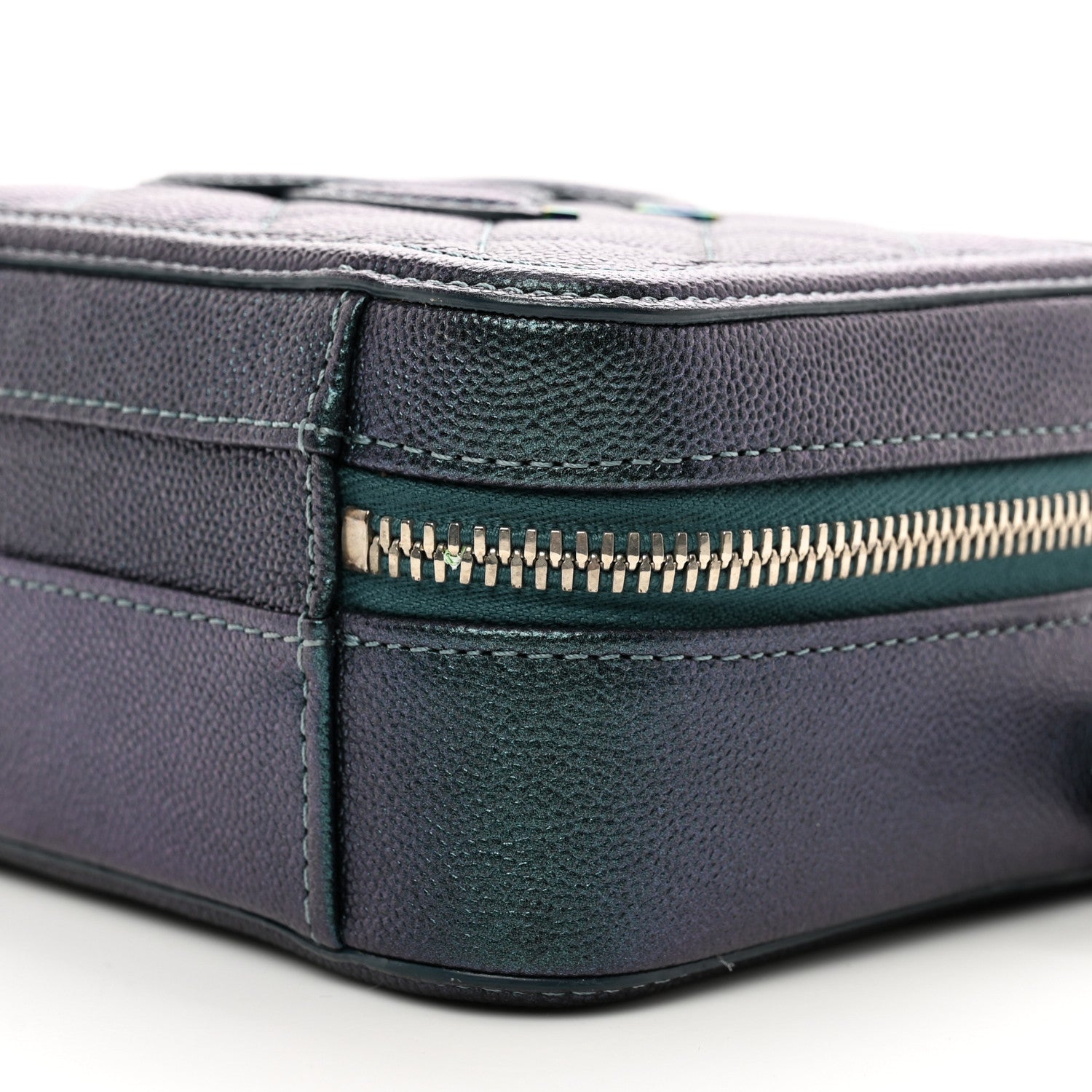 Chanel Iridescent Caviar Quilted Small CC Filigree Vanity Case Dark Turquoise 10 of 11