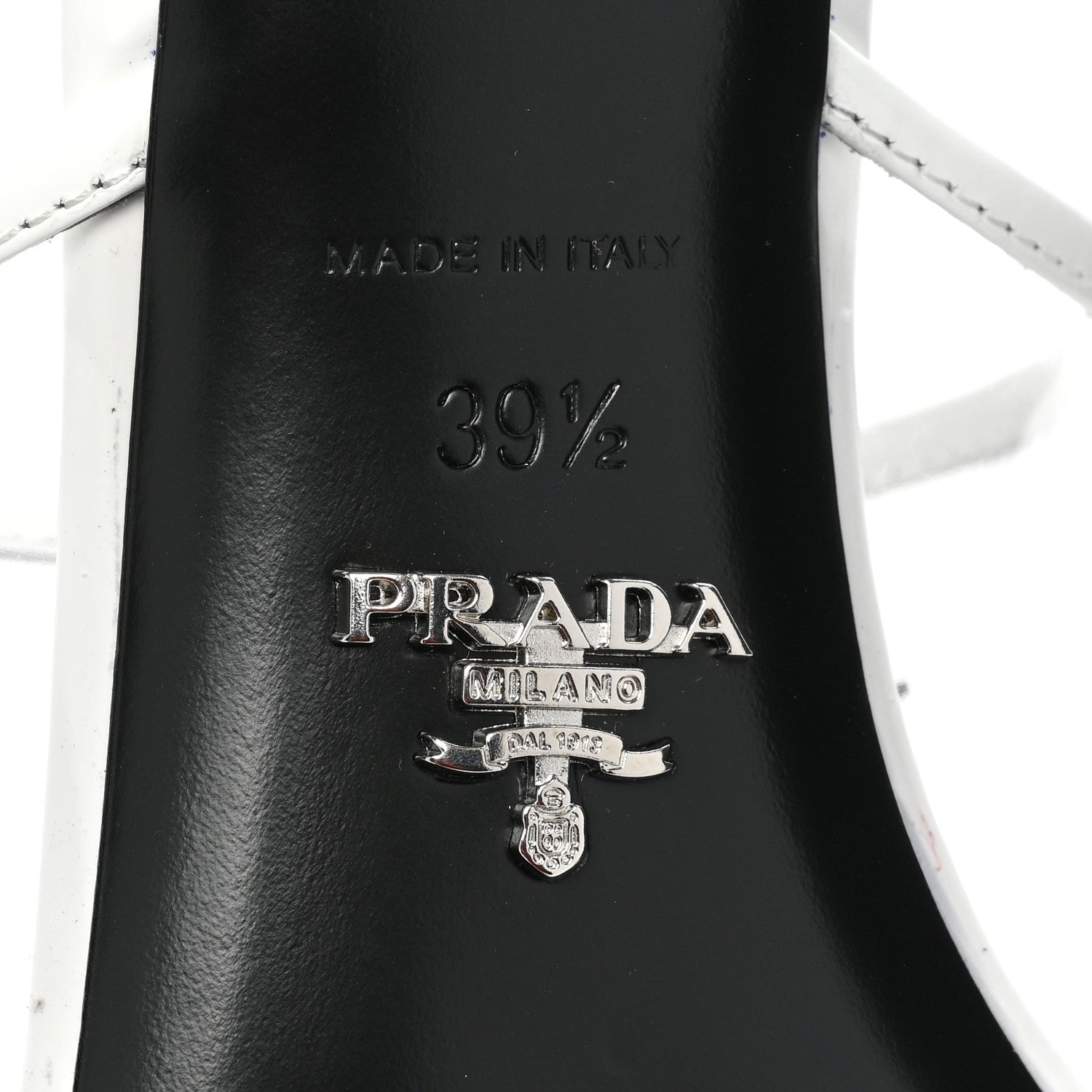 Prada Plexiglass Calfskin Metal Triangle Logo 75mm Slide Sandals 39.5 White 6 of 11