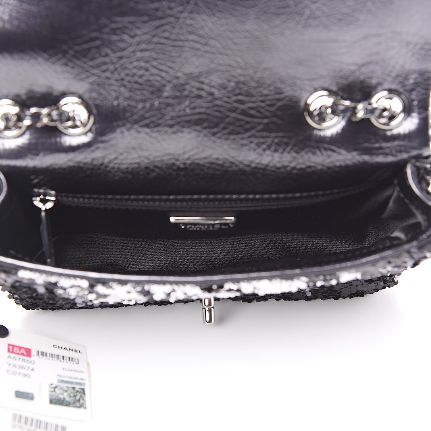 Chanel Sequin Mini Rectangular Single Flap Black Silver 5 of 10