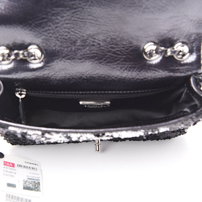Chanel Sequin Mini Rectangular Single Flap Black Silver 5 of 10