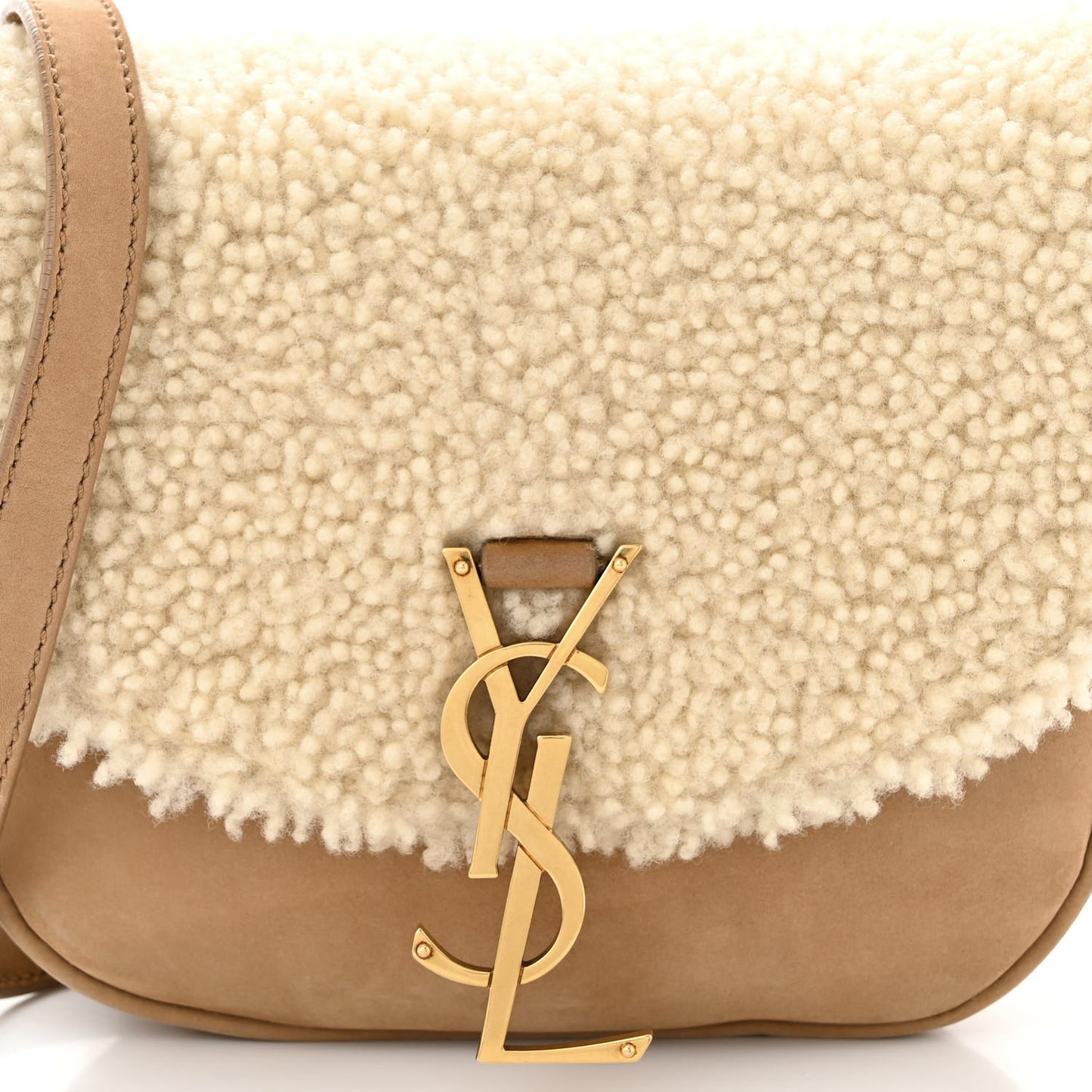 Suede Shearling Small Kaia Satchel Natural Tan