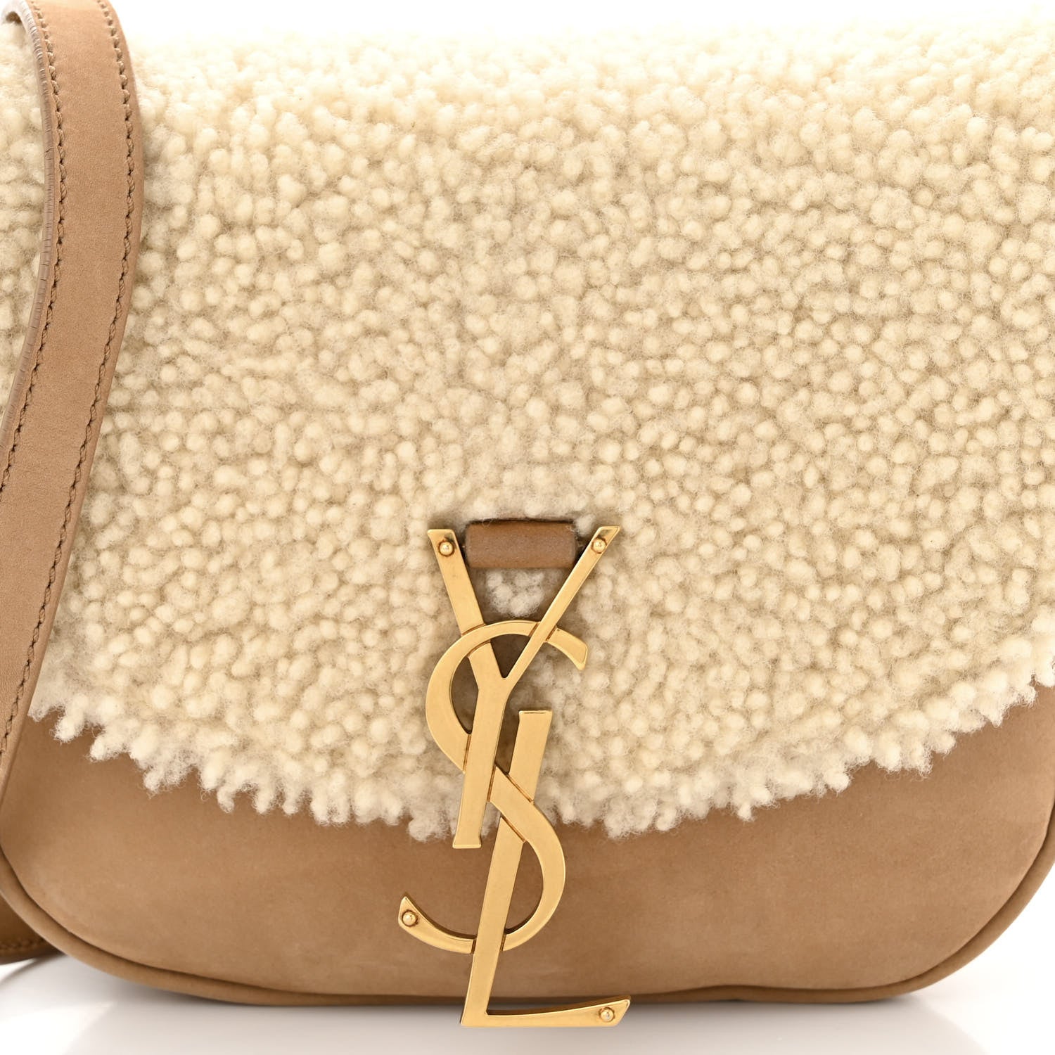 Saint Laurent Suede Shearling Small Kaia Satchel Natural Tan 8 of 11