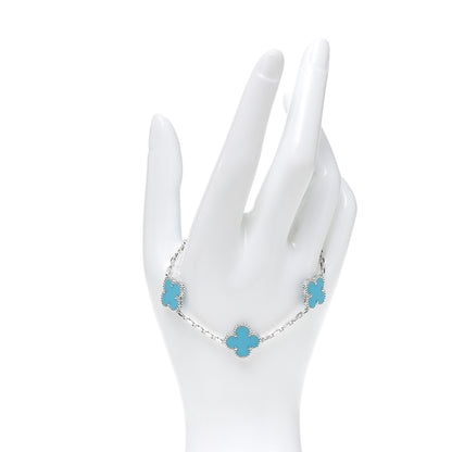 Van Cleef & Arpels 18K White Gold Turquoise 5 Motifs Vintage Alhambra Bracelet 2 of 5