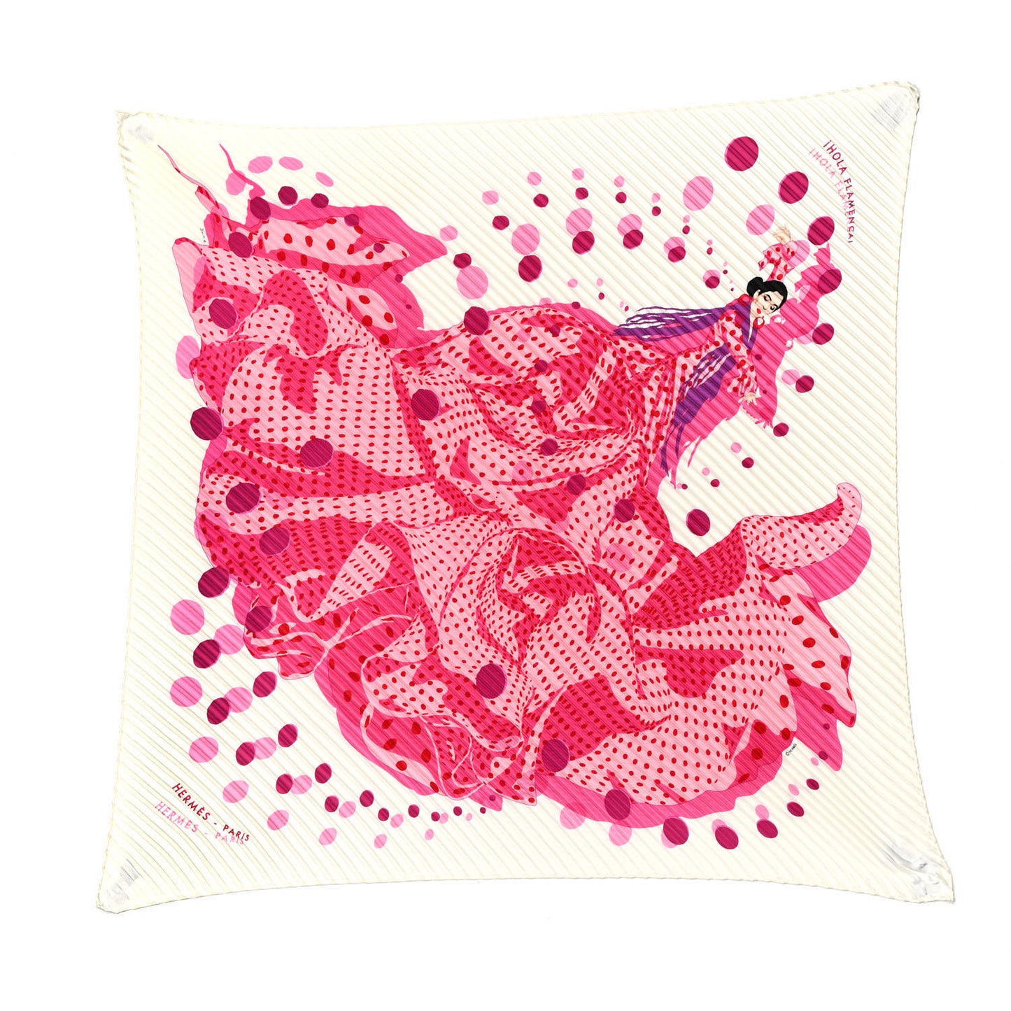 Silk Plisse Hola Flamenca Scarf White Rose Fuchsia