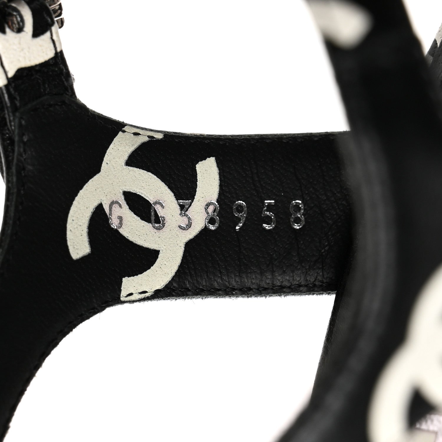 Chanel Printed Lambskin CC Platform Sandals 40 Black White 7 of 9