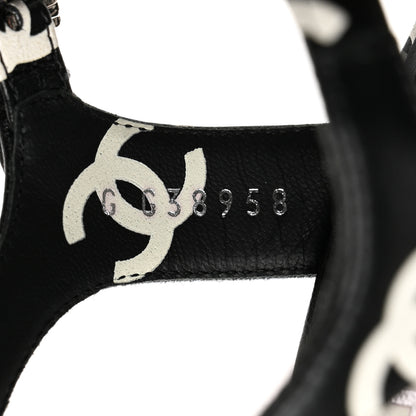 Chanel Printed Lambskin CC Platform Sandals 40 Black White 7 of 9