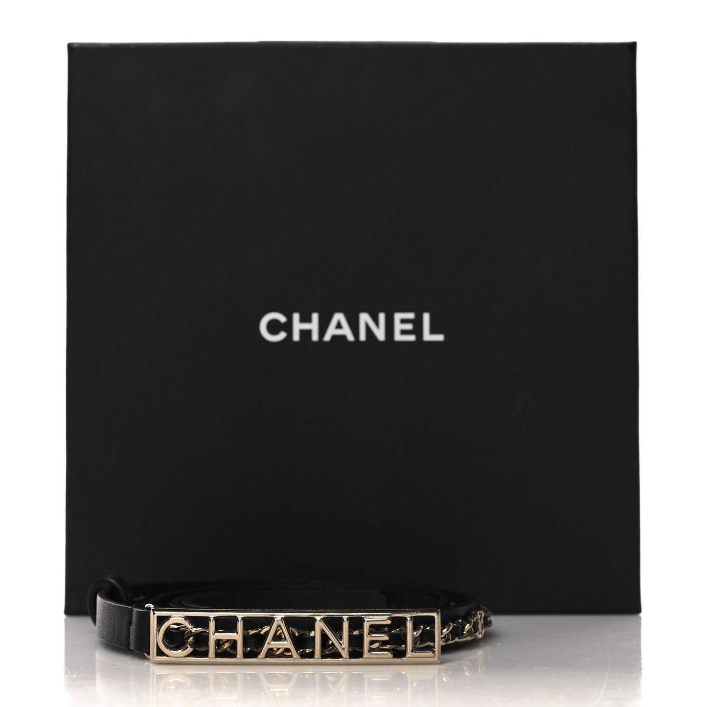 Calfskin Chain Logo Skinny Belt 80 32 Black