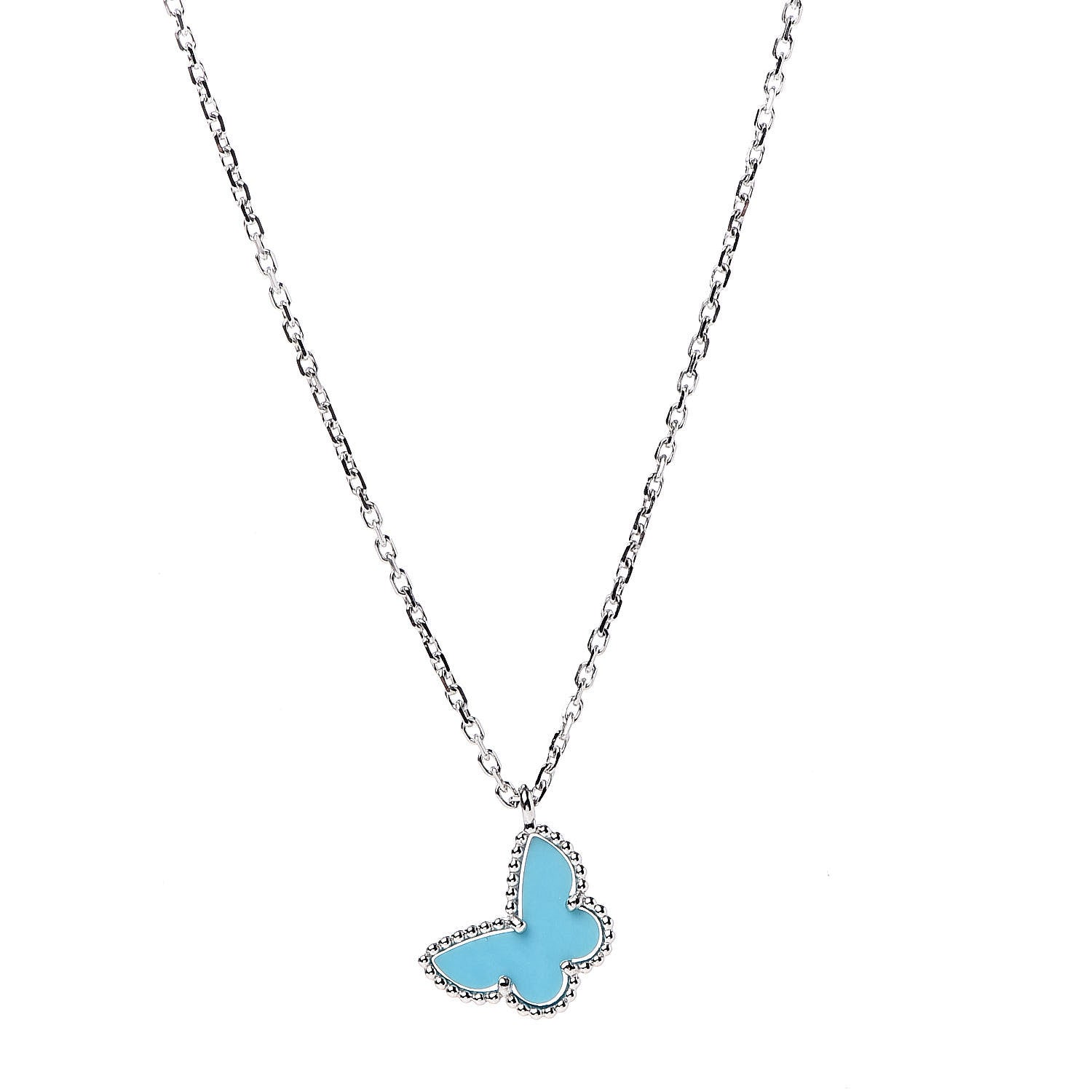 Van Cleef & Arpels 18K White Gold Turquoise Sweet Alhambra Butterfly Pendant Necklace 4 of 9