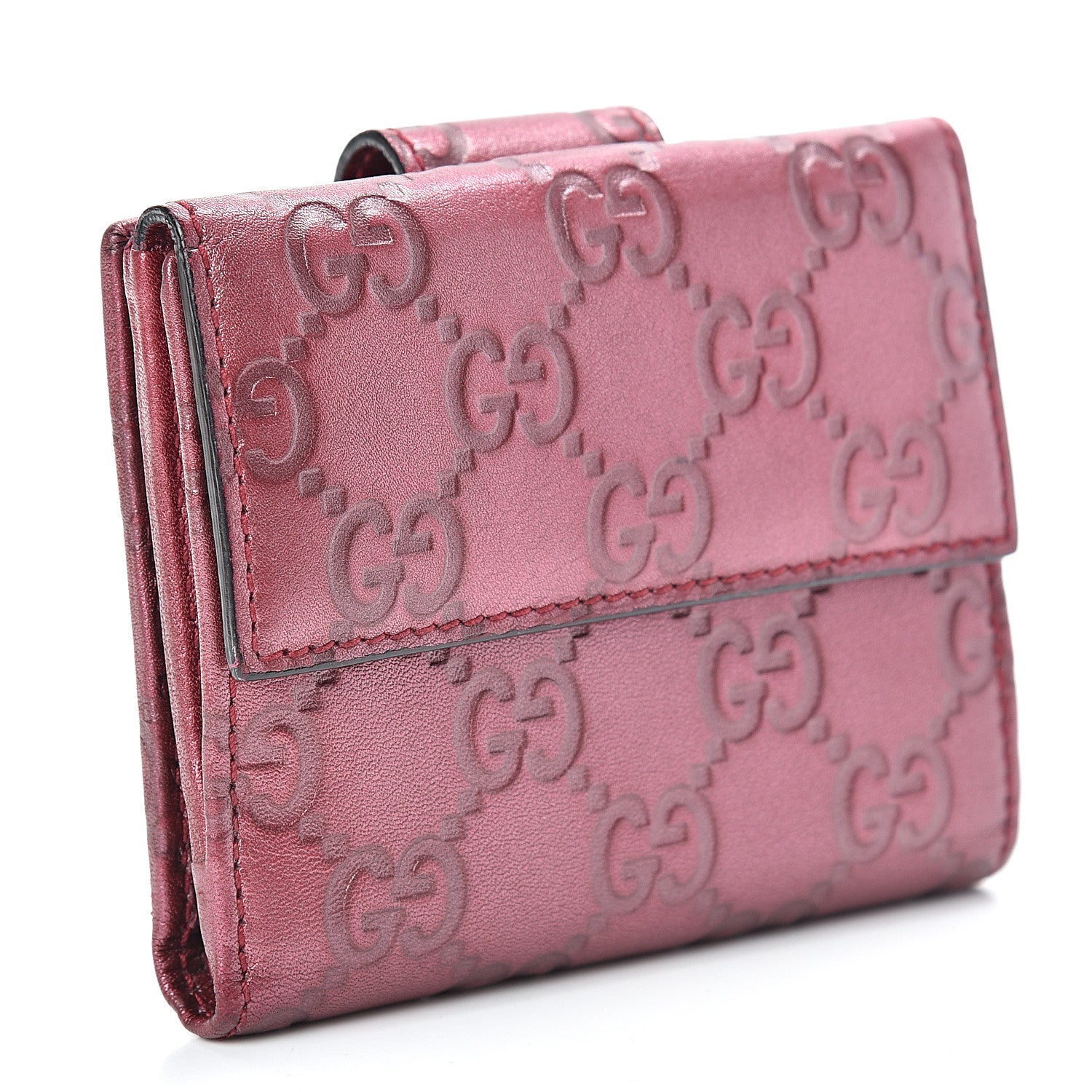 Gucci Metallic Guccissima Heart French Flap Wallet Red 3 of 10