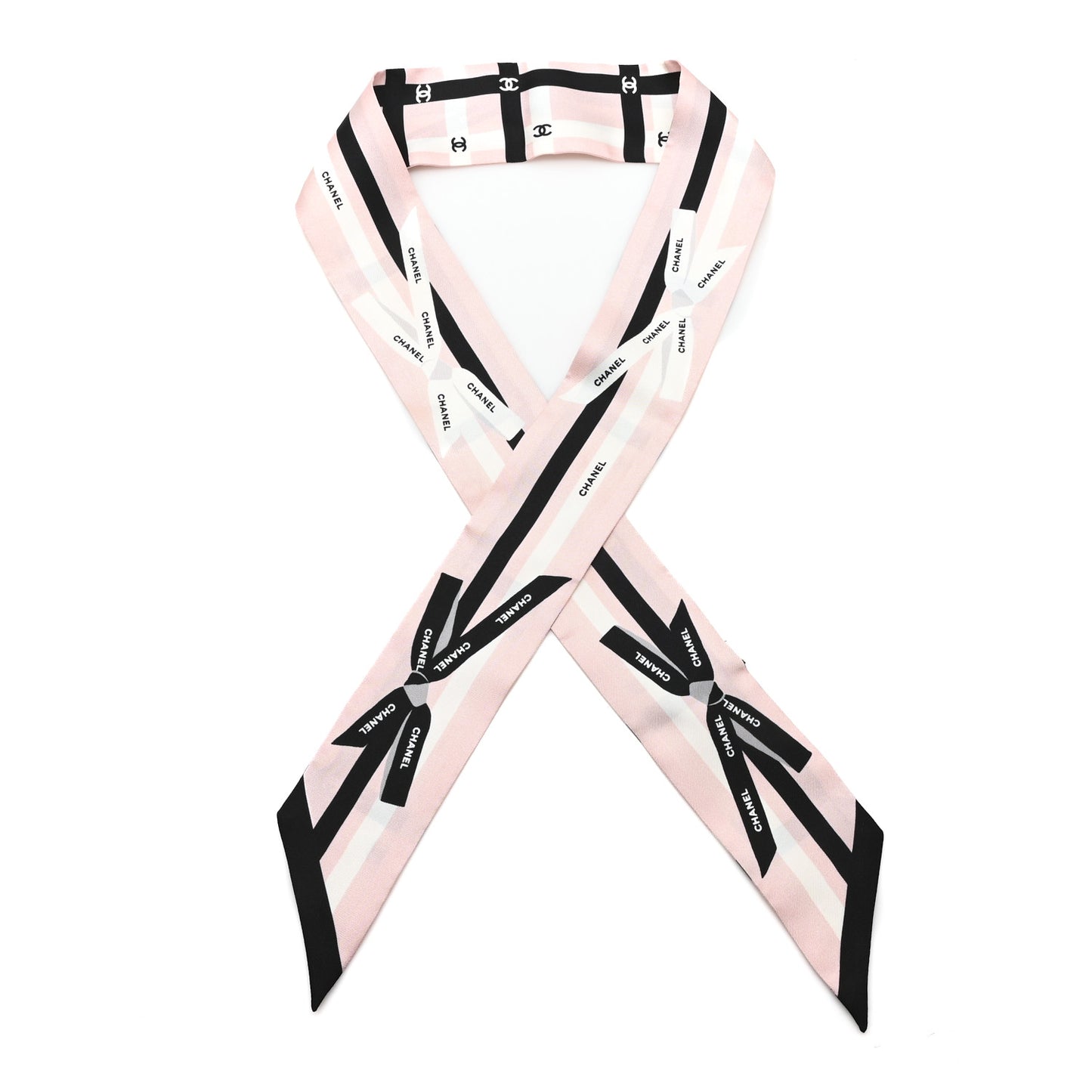 Silk Twill Slim Bow Bandeau Scarf Pink