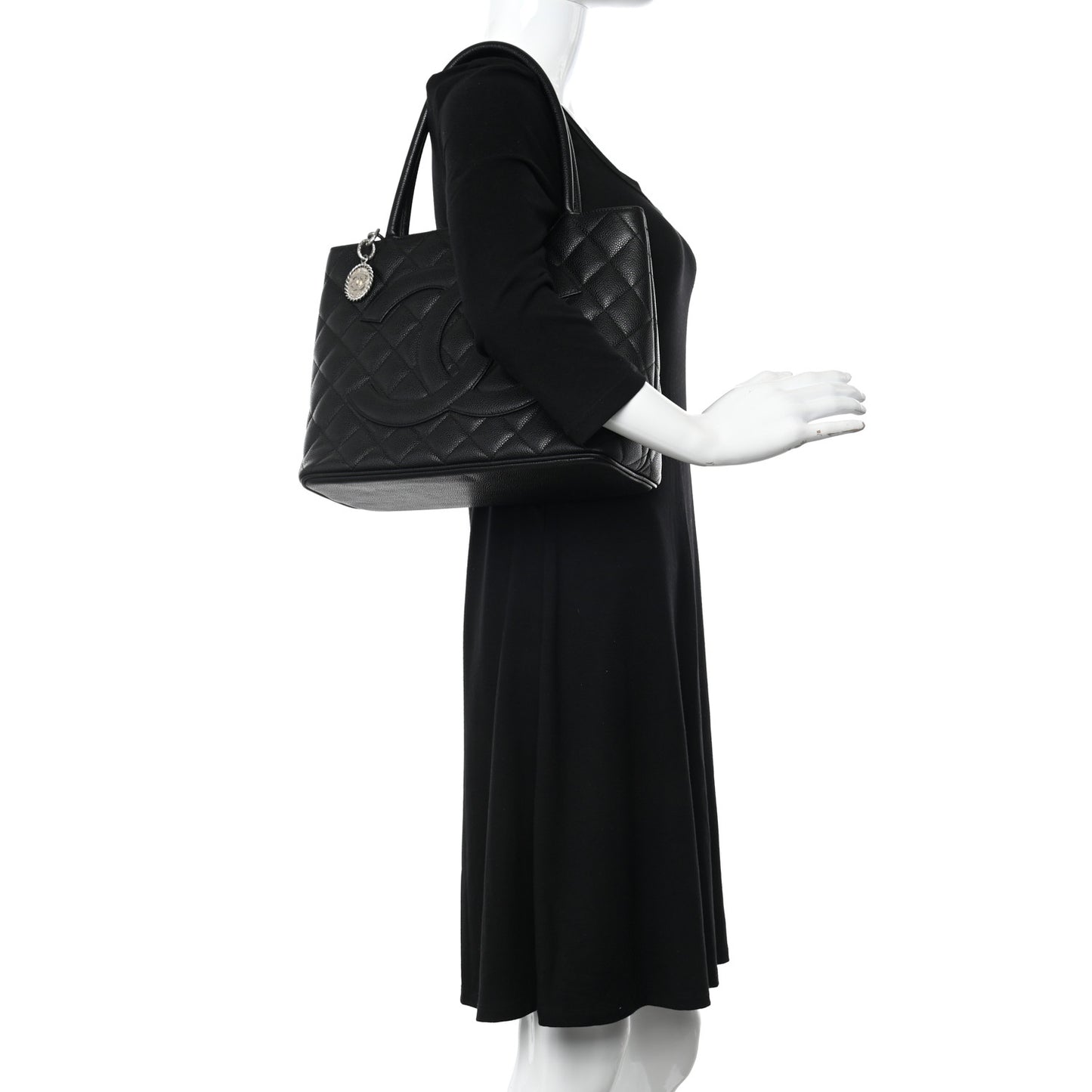 Caviar Quilted Medallion Tote Black
