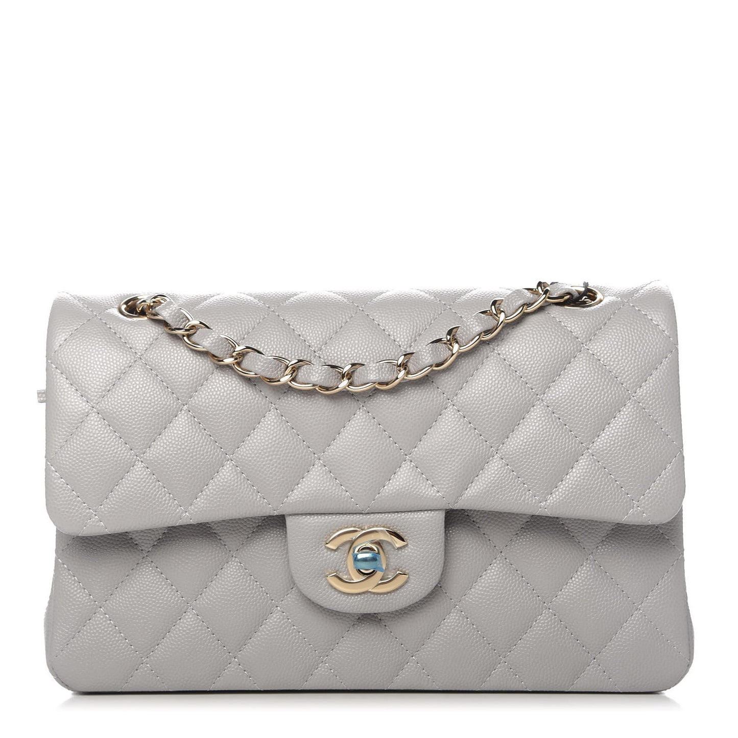 Caviar Quilted Small Double Flap Grey