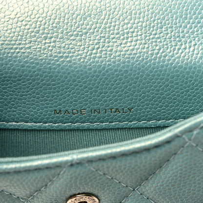 Chanel Iridescent Caviar Quilted Pearl On Top Coin Purse With Chain Light Green 7 of 11