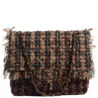 Chanel Tweed Quilted Paris Edinburgh Tartan Fringe Flap Burgundy 1 of 8