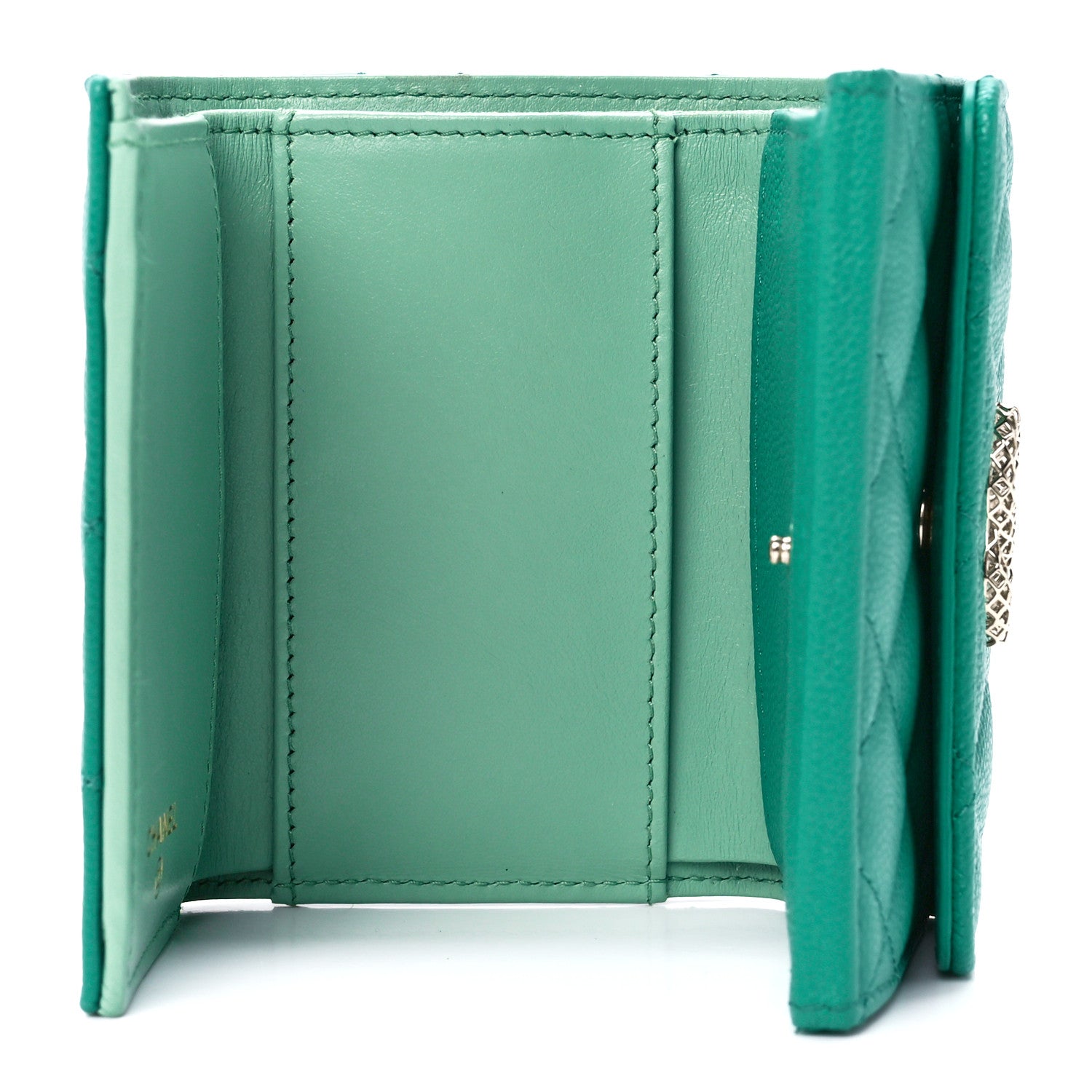 Chanel Caviar Metal Perforated Quilted Small CC Flap Wallet Green 7 of 15