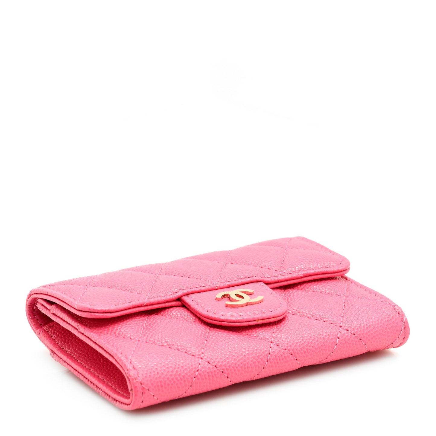 Caviar Quilted Flap Card Holder Wallet Pink