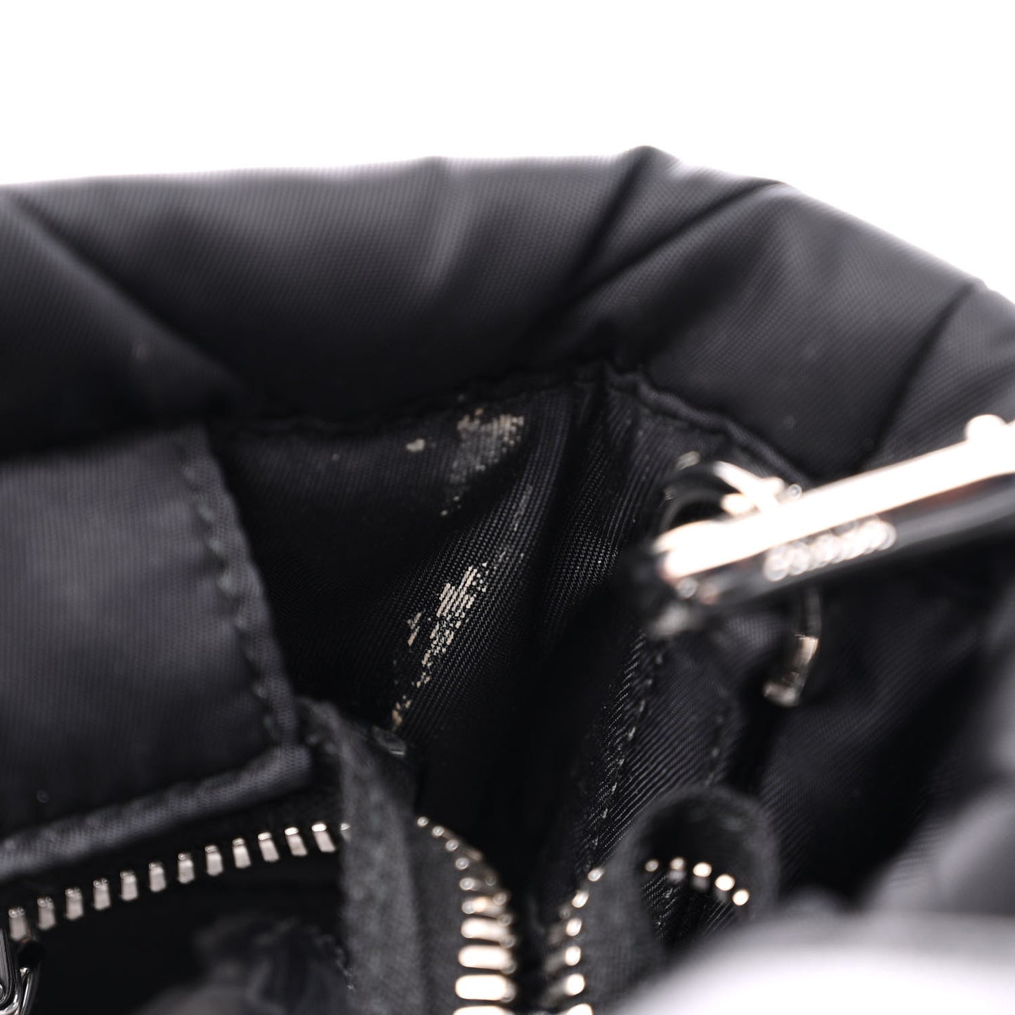 Re-Nylon Nappa Triangle Quilted Padded Double Handled Zip Pocket Tote Black