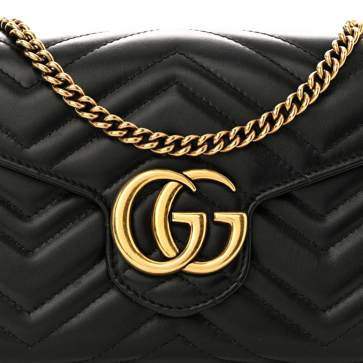Gucci Calfskin Matelasse GG Marmont Chain Wallet Black 8 of 10