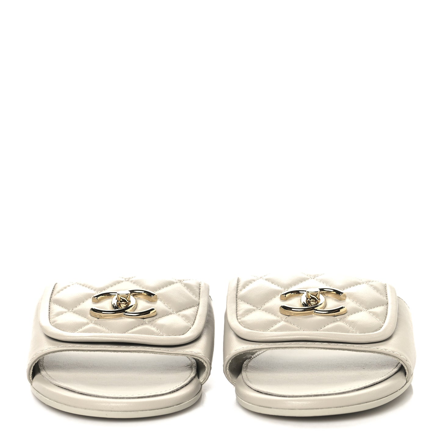 Lambskin Quilted Turnlock Flat Mules 39 Light Grey