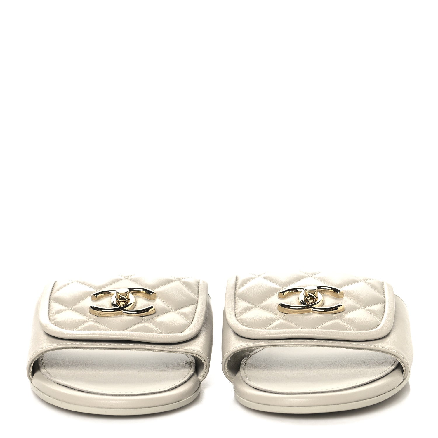 Chanel Lambskin Quilted Turnlock Flat Mules 39 Light Grey 3 of 11