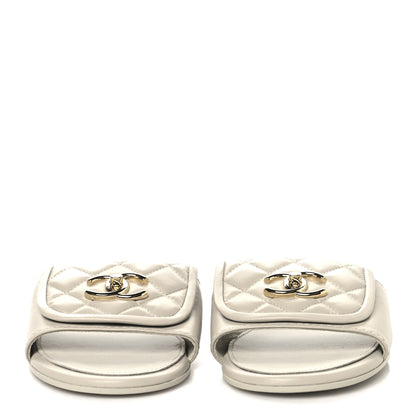 Chanel Lambskin Quilted Turnlock Flat Mules 39 Light Grey 3 of 11