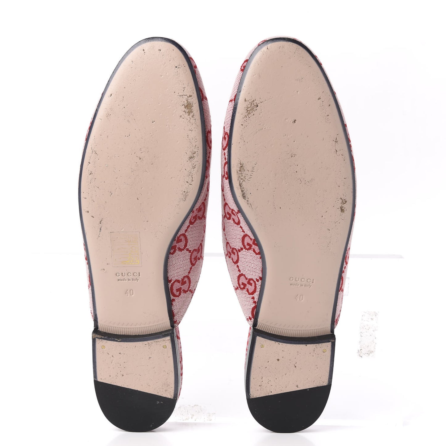 Canvas GG Monogram Horsebit Womens Princetown Slippers 40 Gardenia Hibiscus Red