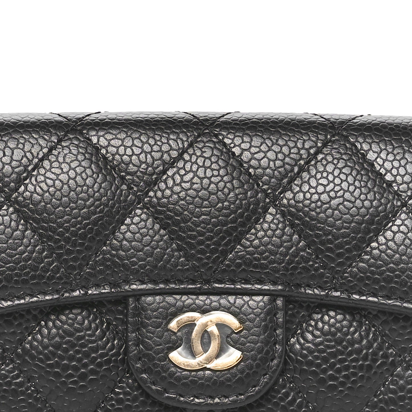 Caviar Quilted Flap Card Holder Wallet Black