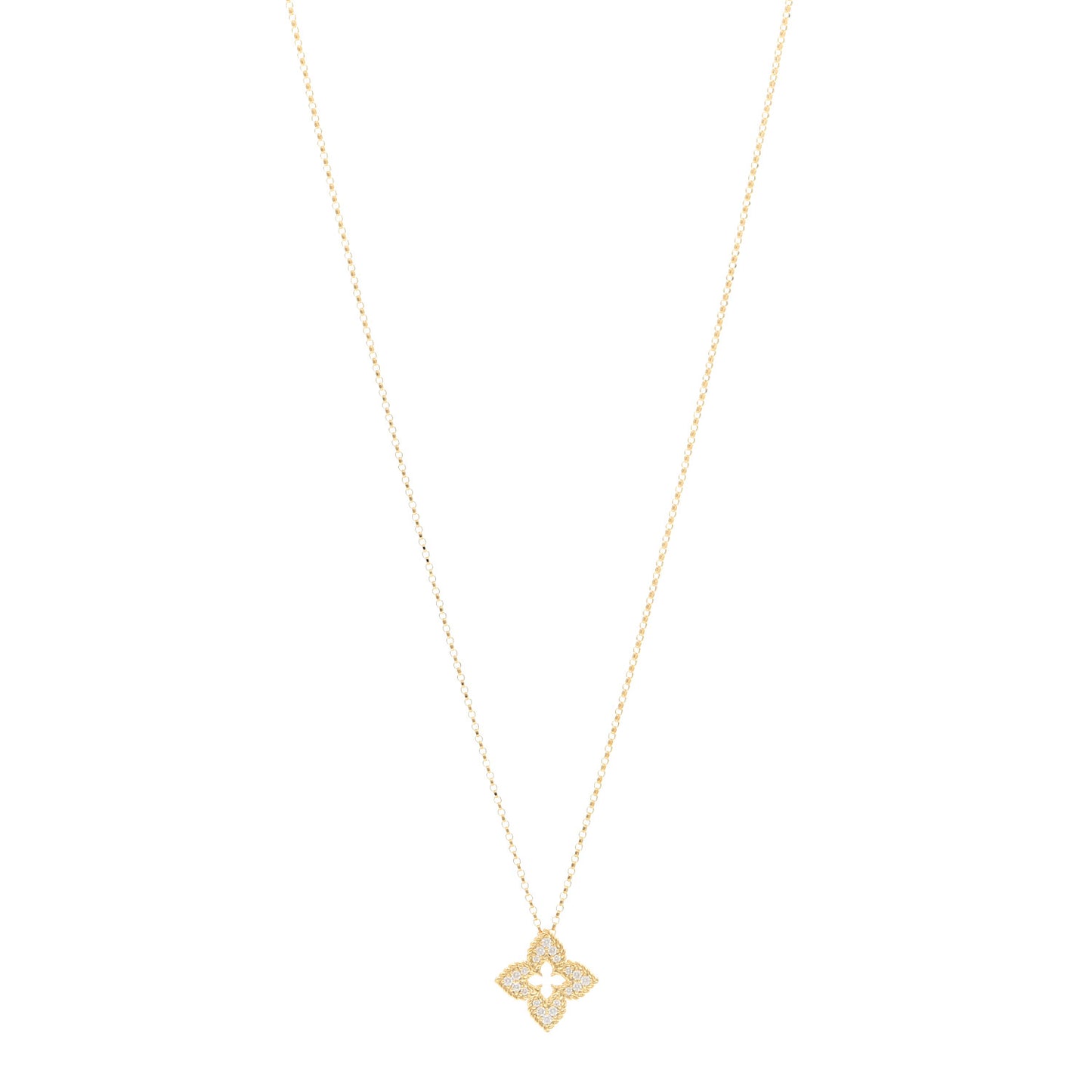 18K Yellow Gold Diamond Small Venetian Princess Flower Pave Pendant Necklace