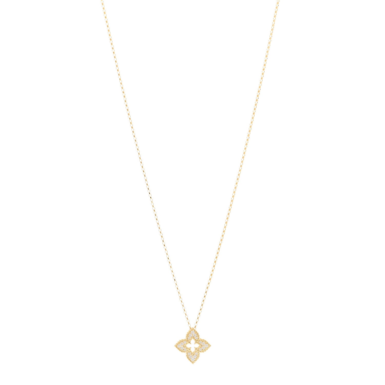 Roberto Coin 18K Yellow Gold Diamond Small Venetian Princess Flower Pave Pendant Necklace 1 of 4