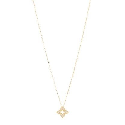 Roberto Coin 18K Yellow Gold Diamond Small Venetian Princess Flower Pave Pendant Necklace 1 of 4