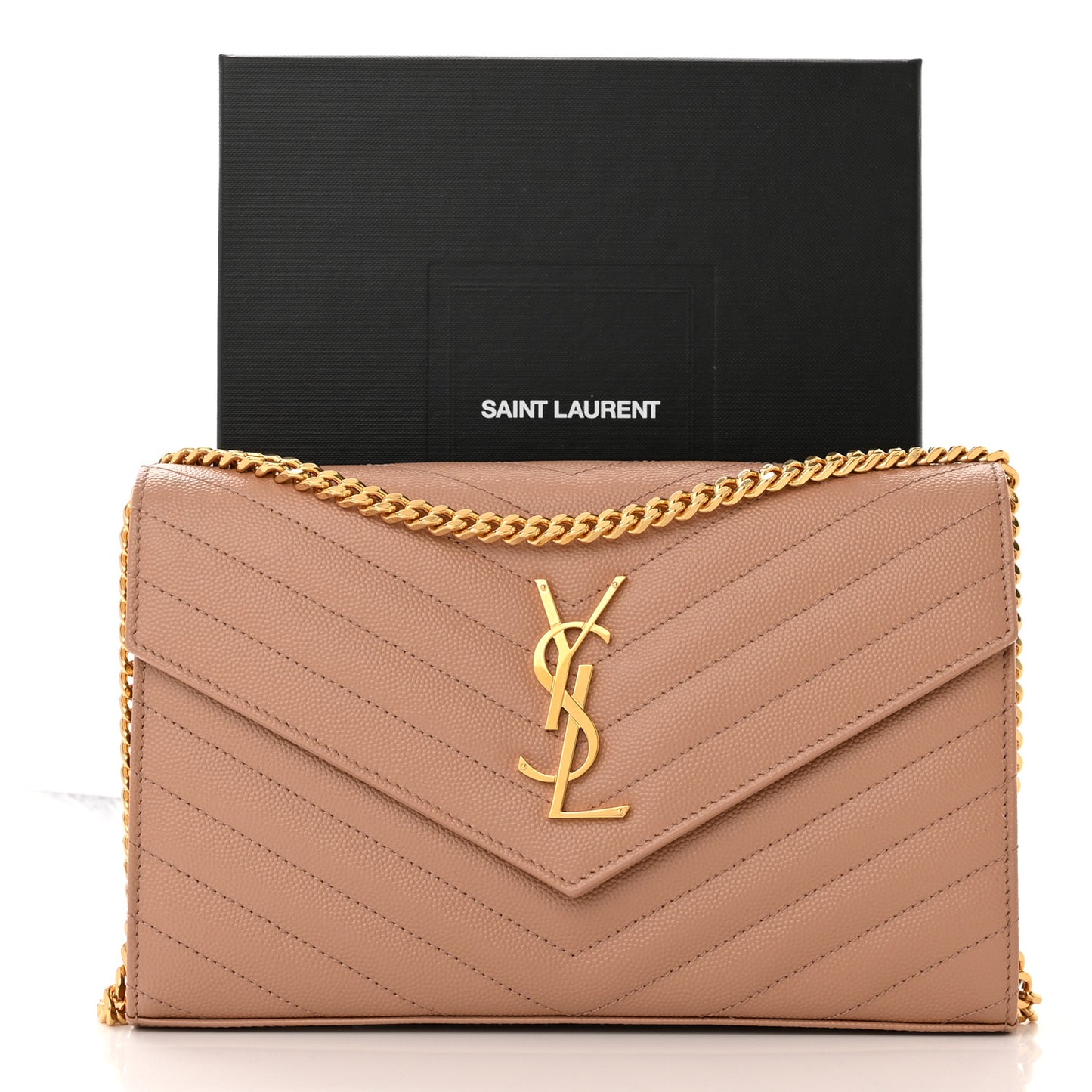 Grain De Poudre Matelasse Chevron Monogram Chain Wallet Vintage Peach