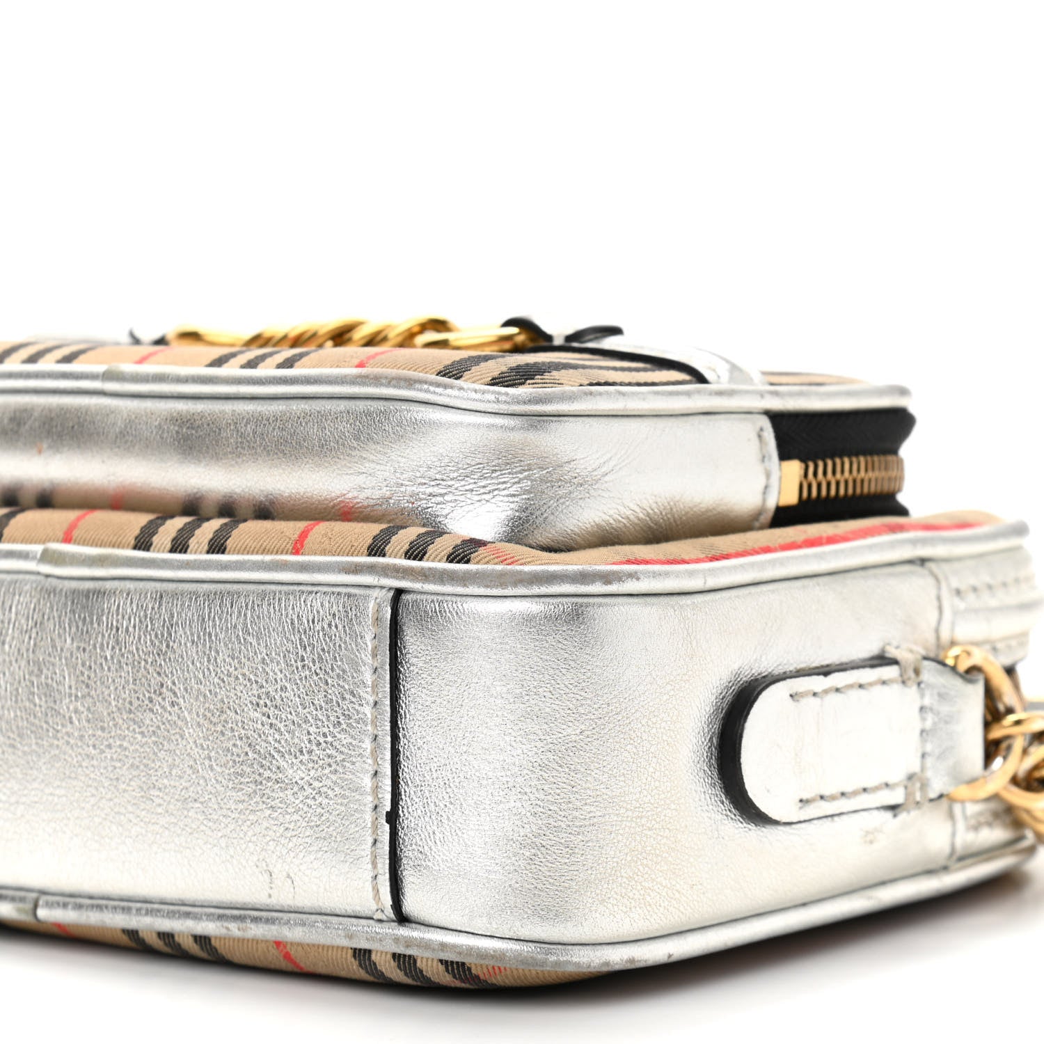 Burberry Smooth Calfskin 1983 Knight Check Link Camera Bag Silver 10 of 13