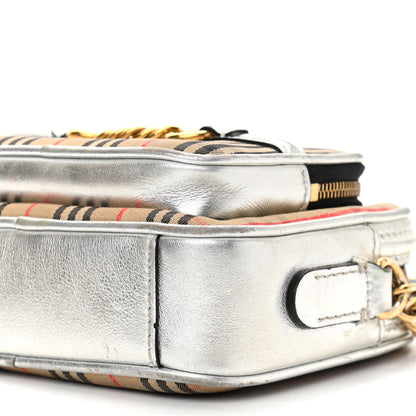 Burberry Smooth Calfskin 1983 Knight Check Link Camera Bag Silver 10 of 13