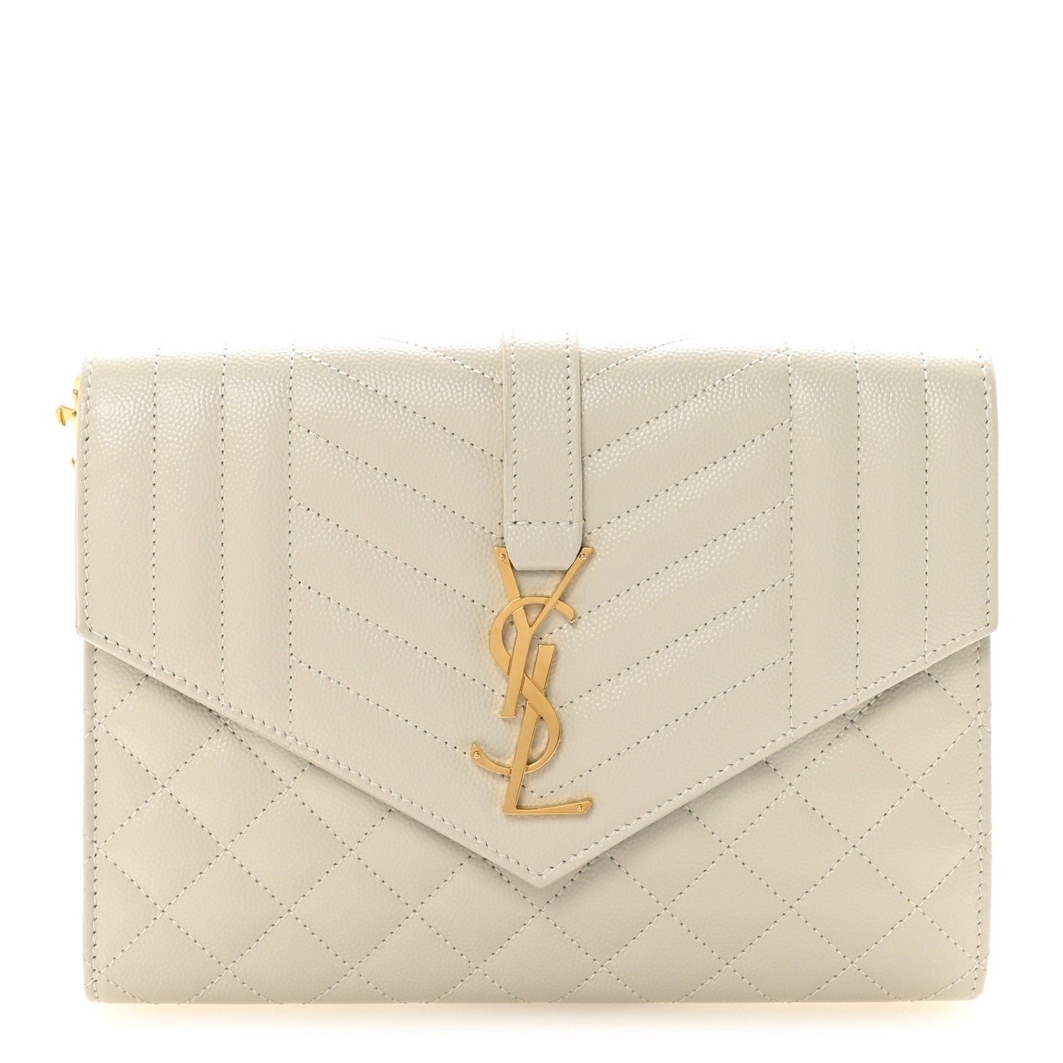 Saint Laurent Grain De Poudre Textured Mixed Matelasse Triquilt Monogram Clutch Crema Soft 1 of 7