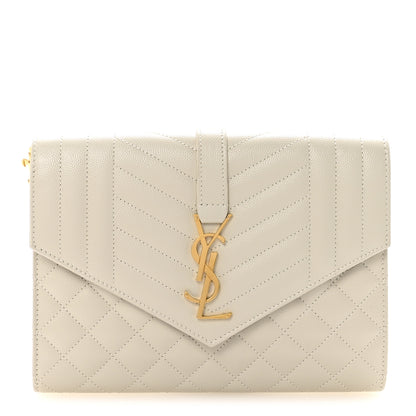 Saint Laurent Grain De Poudre Textured Mixed Matelasse Triquilt Monogram Clutch Crema Soft 1 of 7