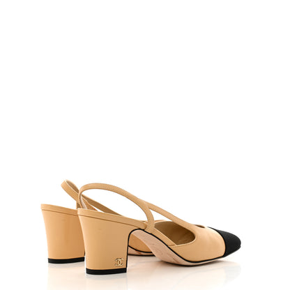 Chanel Goatskin Grosgrain Cap Toe CC Slingback Pumps 36 Beige Black 4 of 9