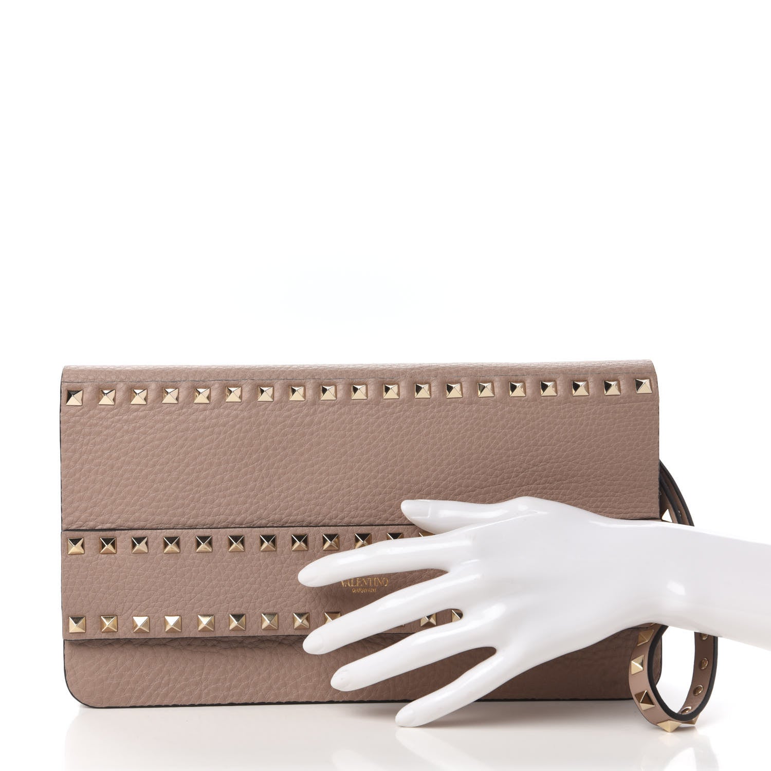 Valentino Garavani Pebble Calfskin Rockstud Side Slip Wristlet Clutch Poudre 3 of 9