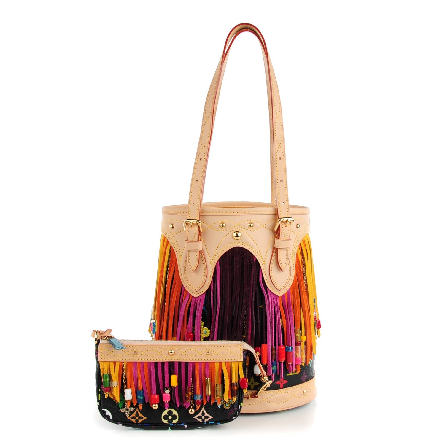Louis Vuitton Monogram Multicolor Fringe Bucket Black 1 of 7