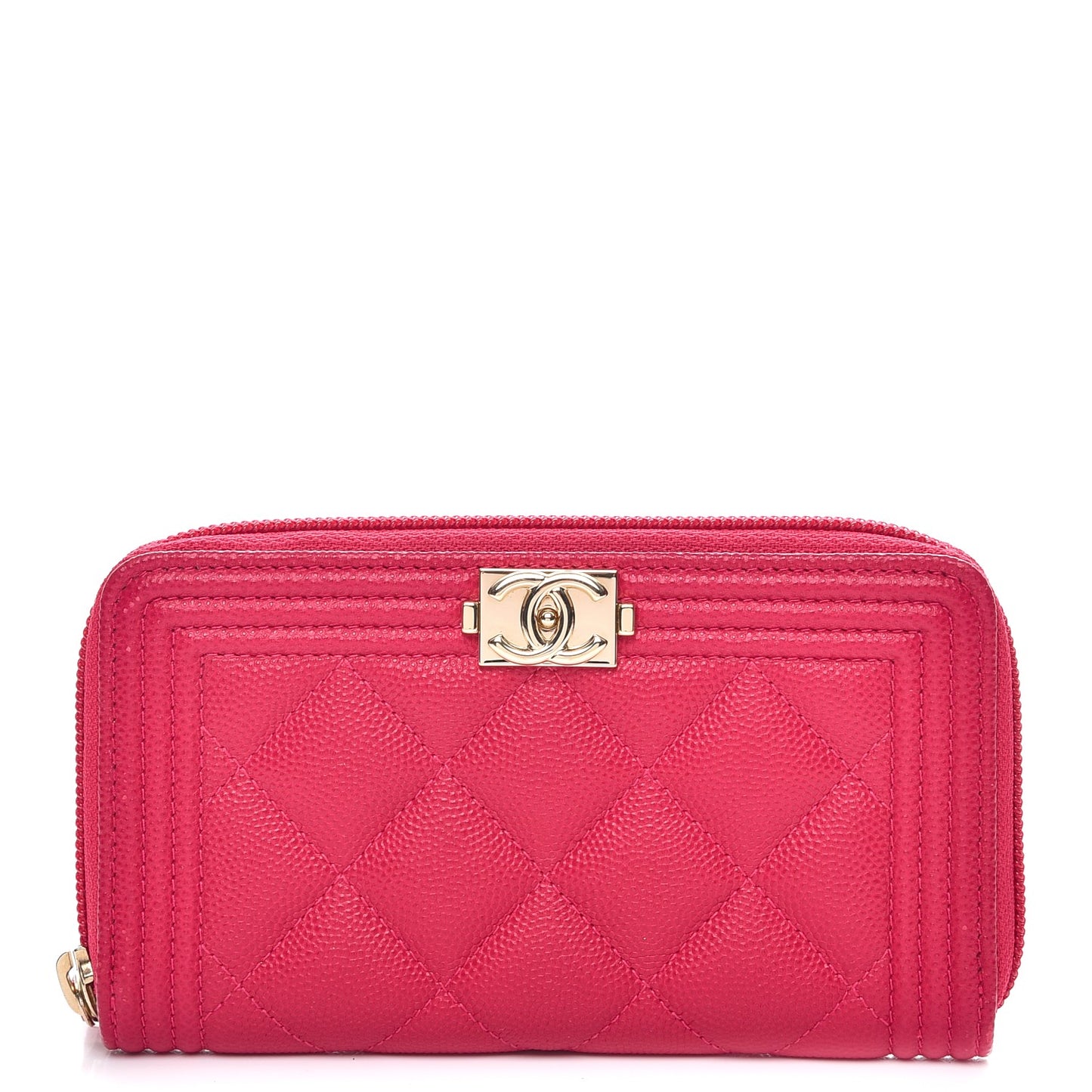 Caviar Quilted Small Boy Zip Around Wallet Fuchsia