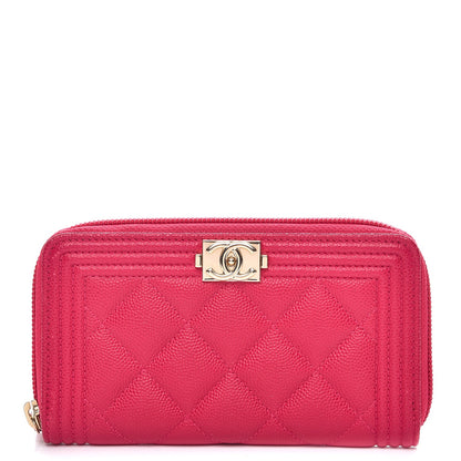 Chanel Caviar Quilted Small Boy Zip Around Wallet Fuchsia 1 of 9