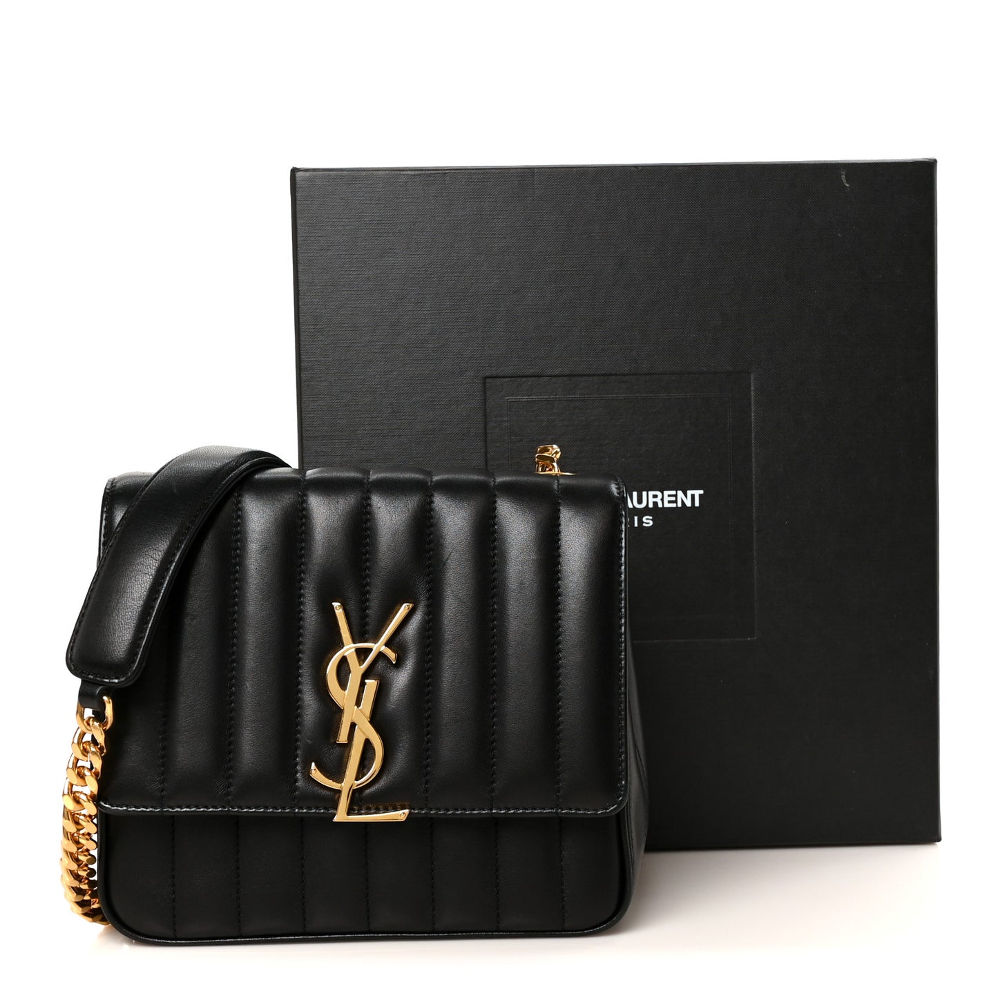 Lambskin Matelasse Monogram Medium Vicky Chain Bag Black