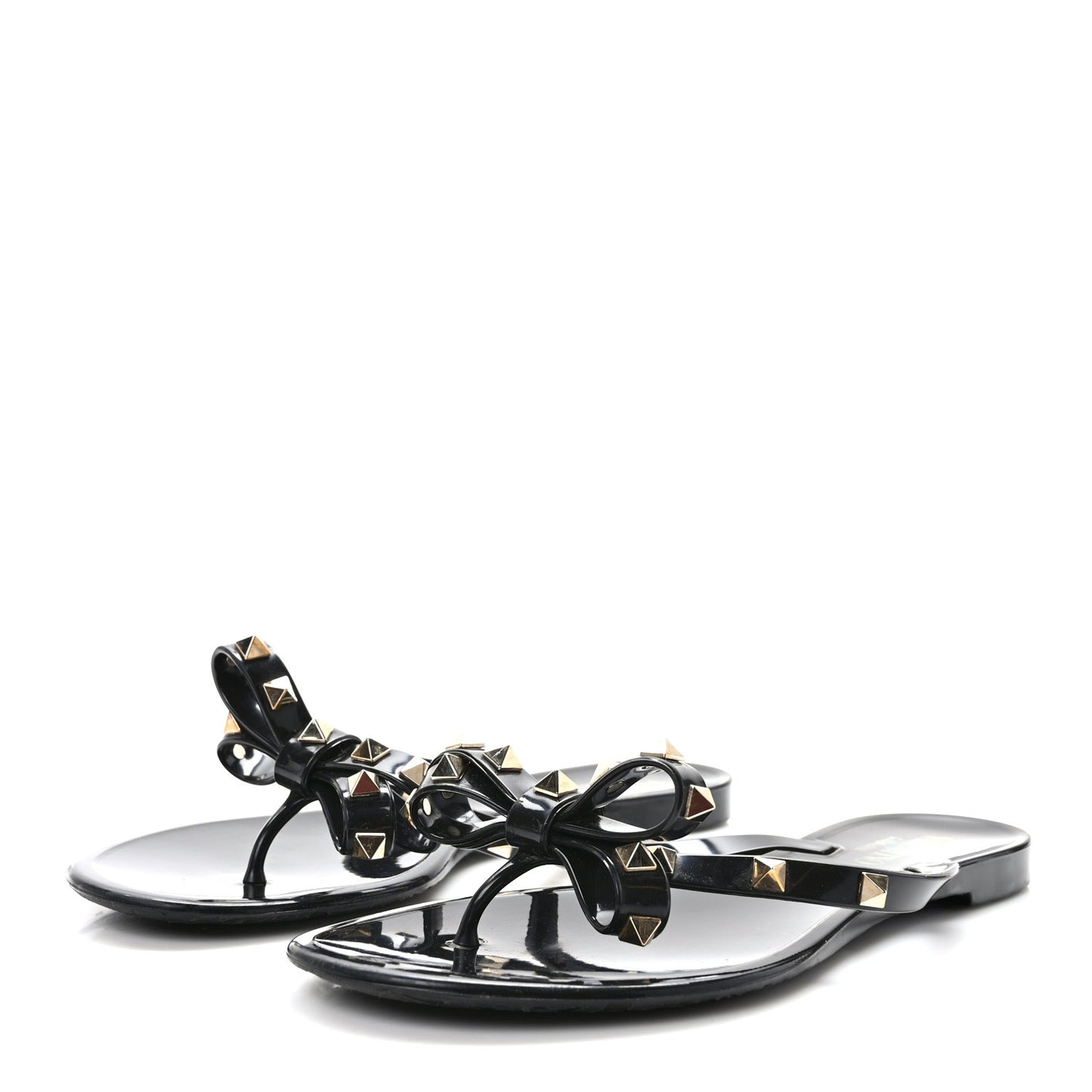 VALENTINO GARAVANI PVC Jelly Rockstud Bow Thong Sandals 38 Black