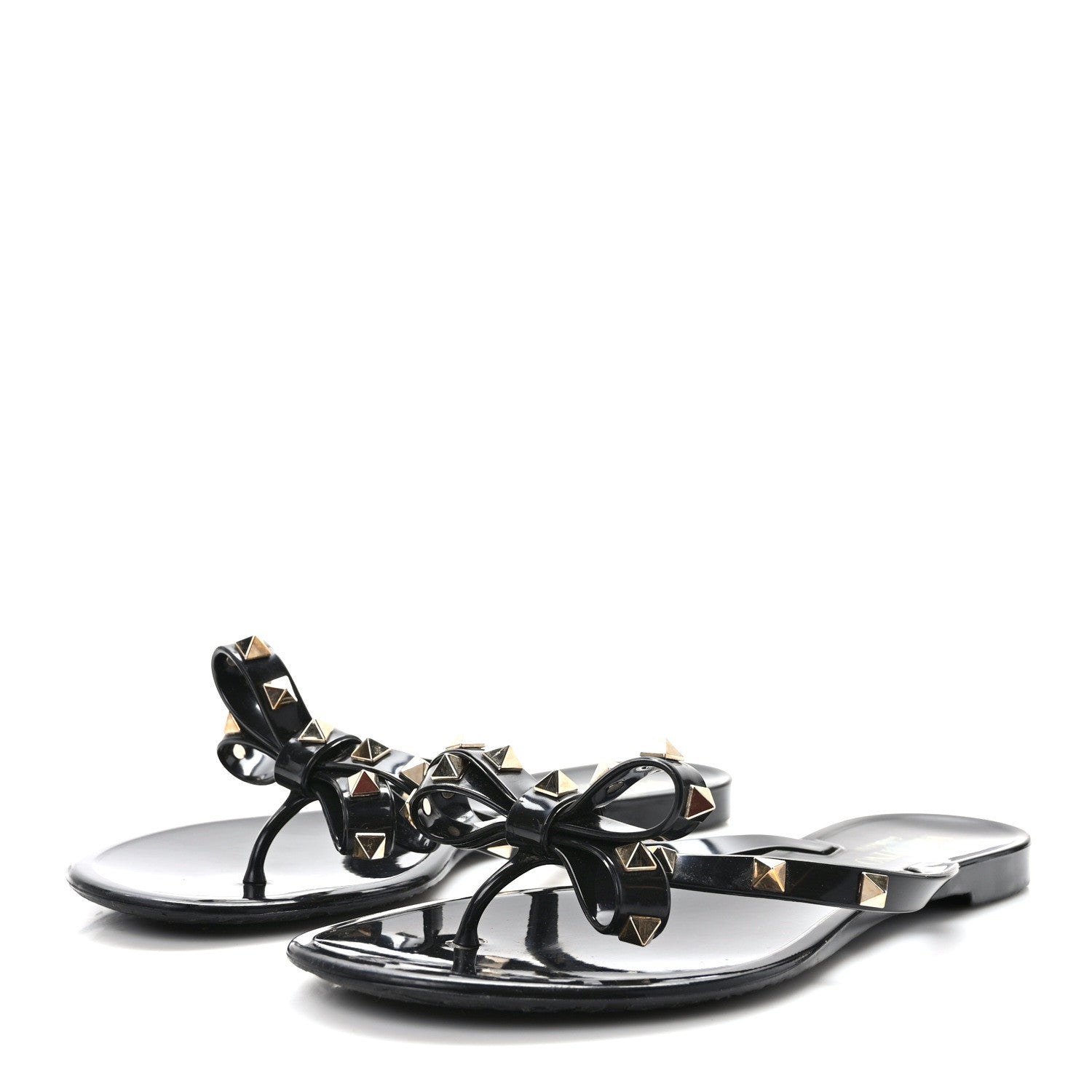 Valentino Garavani VALENTINO GARAVANI PVC Jelly Rockstud Bow Thong Sandals 38 Black 3 of 7
