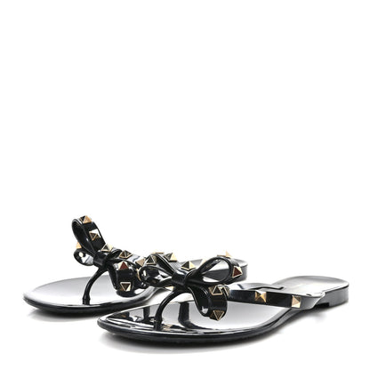 Valentino Garavani VALENTINO GARAVANI PVC Jelly Rockstud Bow Thong Sandals 38 Black 3 of 7