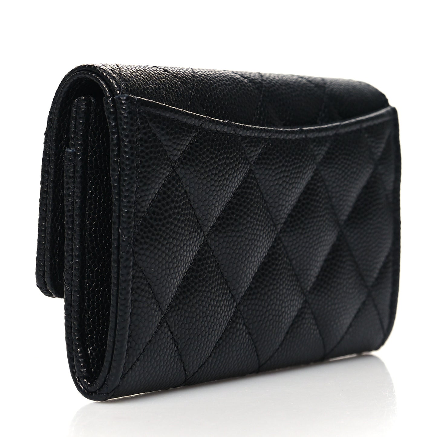 Caviar Quilted Enamel Coco Casino Flap Card Holder Wallet Black