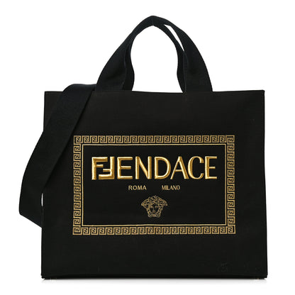 Fendi X VERSACE Canvas Fendace Logo Large Shopping Tote Black 1 of 9